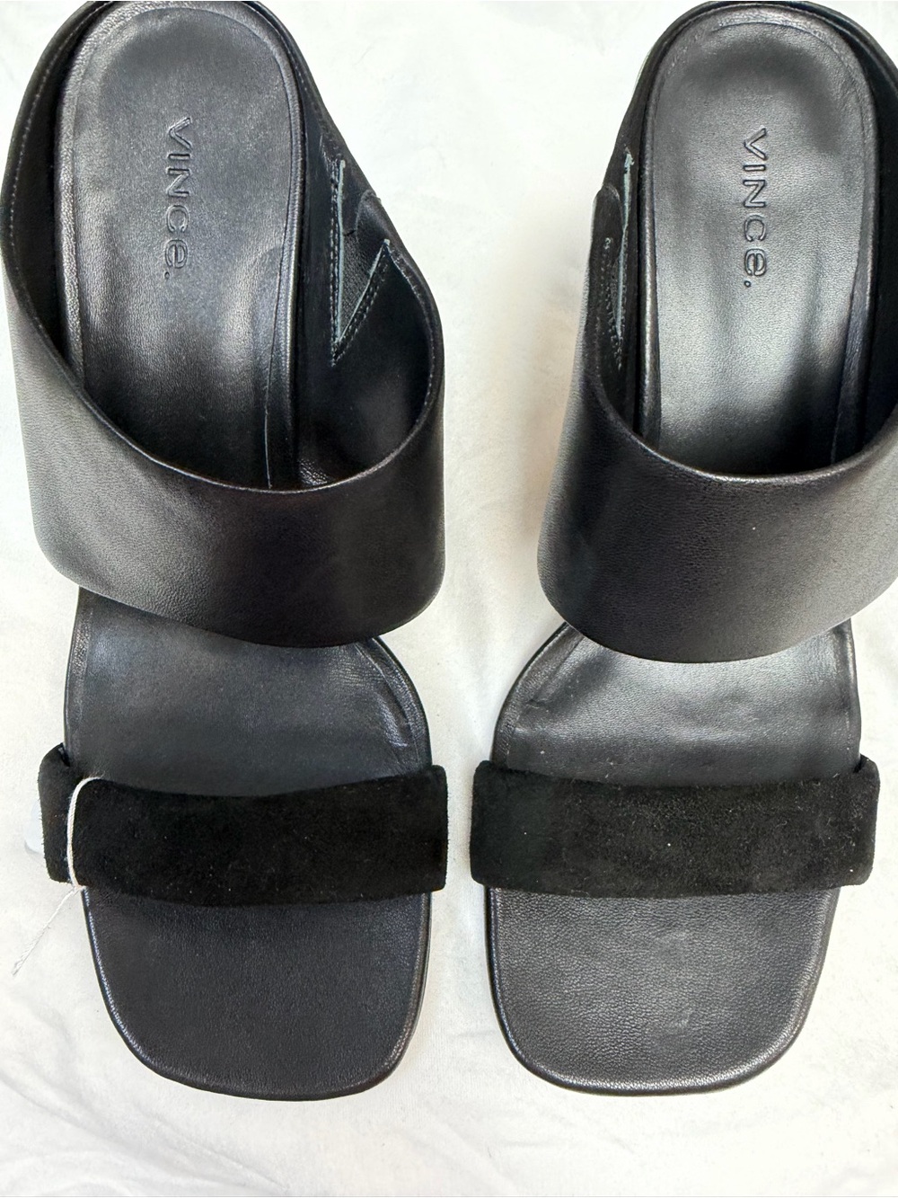 Vince Black Leather and Suede Slide Mules